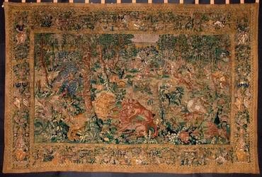 Vadászjelenet A brüsszeli manufaktúrában készült gobelin. 16. század Genezis, Musei di Strada Nuova
