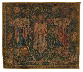 Gobelin, Sibylla Libya és Europa (egye a hat szibilla készletének, 46.134-46.139-ből), az úgynevezett „Rothamsted Tapestries”, készült Flandriában, Tournaiban vagy Brüsszelben, Belgiumban, 1530 körül (gyapjú)