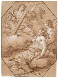 Szent Mária Magdolna eksztázise, 1715-1719 körül (toll és tinta barna mosással, fehérrel kiemelve, nyolcszögletű keretvonalakkal barna tintával fektetett papíron)