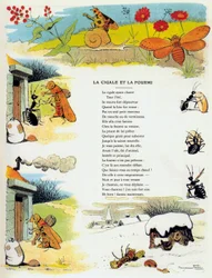 A tücsök és a hangya, illusztráció Jean de La Fontaine „Mesék” című művéből