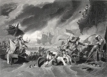 La Hogue-i csata, W. French metszete (litho)