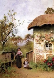 Nyulak etetése (akvarell)