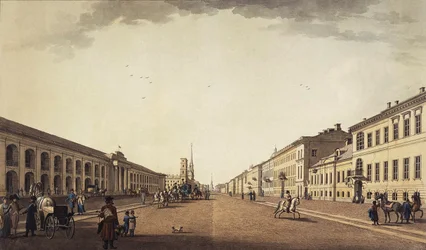 Kilátás a Nyevszkij sugárútra a Gostiny Dvor közelében, Szentpéterváron, 1799