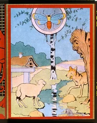 Illusztráció a Farkas és a bárányhoz, Jean de La Fontaine (1621-95) „Fables” című művéből (színes metszet)