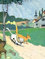 Illusztráció a „Le Roman de Renard”-ból, 1900 körül (színes litó)