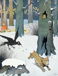 Illusztráció a „Le Roman de Renard”-ból, 1900 körül (színes litó)
