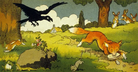 La Fontaine meséje: A holló és a róka (1949-es illusztráció)