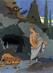 Orpheus és lírája elaltatta Cerbère-t, a háromfejű kutyát