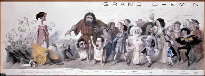 Le grand chemin de la posterity: tragédia és komédia ábrázolása – Benjamin Roubaud litográfiája, Maison de Balzac, Párizs