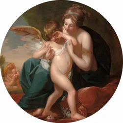 Ámor, akit egy méh megcsípett, édesanyja dédelgeti, 1774.