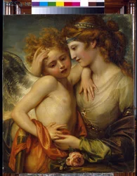 Vénusz vigasztalja a méh által megcsípett Cupidót. Benjamin West (1738-1820) festménye