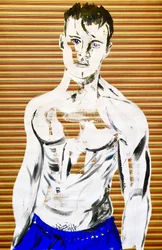 Masculin japonais 7, 2020 (akril, szitanyomású japán papírra)