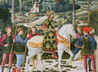 VII. Paleologus János 1391-1448, kelet-római császár, mint a három királyok egyike, részlet a Mágusok utazása ciklusból a kápolnában, 1460 körüli freskórészlet a 70625-ből