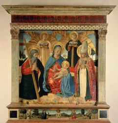 Madonna és gyermeke SS-sel. Andrew és Prosper, 1466 (tempera és aranylevél a panelen)