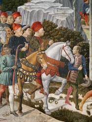 Piero deMedici portréi öszvéren, Cosimo de Medici központja és Salviati herceg lóháton, részlet a Mágusok utazása ciklusból a kápolnában, 1460 körüli freskórészlet a 70619-ből