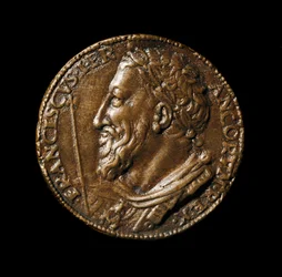 Bronzmedalion I. Ferenc király (1494-1547) képmásával, készítette Benvenuto Cellini (1500-1571), 1538. Átmérő 38 cm. Firenze, Museo Nazionale del Bargello