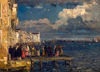 A velencei Festa del Redentore előkészületei Beppe Ciardi (1875-1932) festménye 1910-1915 Magántulajdonú gyűjtemény