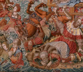 Flamand kárpit. A kitüntetések sorozat. Fortune, Út a kitüntetésekhez (La Fortuna, Camino de los Honores). A sorozat ötödik kárpitja. Modell karikaturisták Bernard van Orley és Jan Gossaert de Mabuse köréből. Gyártás Pieter van Aelst, Brusse