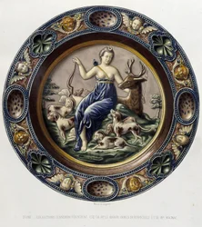 Diane (Artemis) chasseresse – Plat céramique, C. Delange és C. Borneman „Bernard Palissy munkája” című művében, Párizs