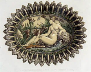 La nymph de Fontainebleau – Plat céramique, „Bernard Palissy munkája”, C. Delange és C. Borneman, Párizs