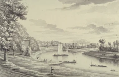 Nyugati nézet a Hampton Court Ferryről és a Hampton Churchről a távolban, 1731-33 (toll és fekete tinta, mosás fektetett papíron)