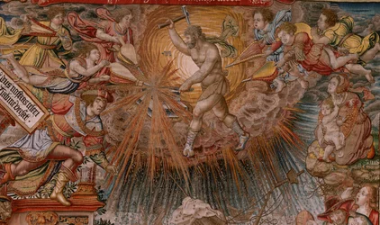 Flamand kárpit. A kitüntetések sorozat. Fortune, Út a kitüntetésekhez (La Fortuna, Camino de los Honores). A sorozat ötödik kárpitja. Modell karikaturisták Bernard van Orley és Jan Gossaert de Mabuse köréből. Gyártás Pieter van Aelst, Brusse
