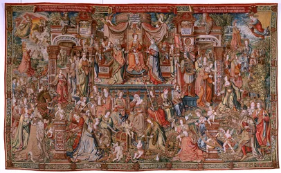 Flamand kárpit. Sorozat The Honours; Prudence (La Prudencia).A sorozat hetedik kárpitja. Modell karikaturisták Bernard van Orley és Jan Gossaert (Mabuse) köréből. Gyártás Pieter van Aelst, Brüsszel. Kb. 1550. Szövet Arany, ezüst, selyem és w