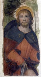 Saint Rocco (Roch) ábrázolása. Bernardino Luini (1485-1532) Bernardino de Scapis iskolájának freskója. 16. század