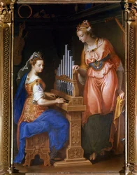 Szent Cecile orgonán játszik és Szent Katalin