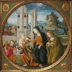 Bernardino Fungai - Madonna és gyermeke szentekkel és angyalokkal