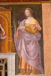 Szent Luca, Bernardino Luini freskója a milánói Maggiore-kolostor Szent Móric-templomában, Lombardia, Olaszország