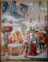 Manna, izraeliták gyűjtése a sivatagban - Fresco