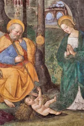 A Pásztorok imádása (A pásztorok imádása) Pinturicchio (Bernardino di Betto) részletfreskója (1454-1513) 1484-1492 (Santa Maria del Popolo-templom), Santa Maria del Popolo-bazilika, Cappella Basso della Rovere Róma Olaszország