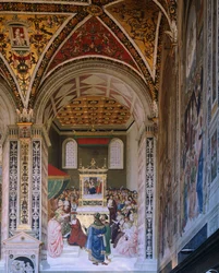 II. Pius történetei: Piccolominit Bernardino Pinturicchio bíborossá választotta (kb. 1452-1513), Piccolomini-könyvtár, sienai katedrális