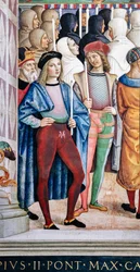 A Piccolomini Könyvtár, délnyugati fal: „II. Pius szentté avati Sienai Szent Katalint, június 29.