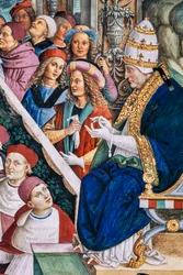 A Piccolomini-könyvtár, délnyugati fal: „II. Piusz elnököl a mantovai országgyűlésen, június 1.