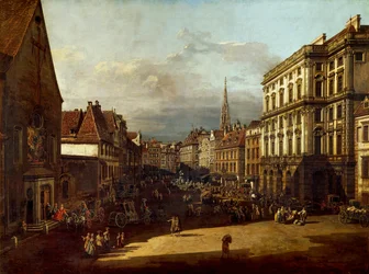 Lisztpiac Bécsben, Bernardo Bellotto, Canaletto (1721-1780), olaj, vászon