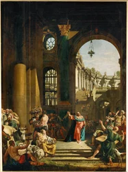 Jézus kiűzi a pénzváltókat és a kereskedőket a templomból (festmény, vászon)