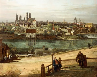 Kilátás Münchenre Haidhausenből, az Isar folyóval a közepén, részlet