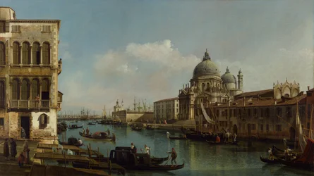 Kilátás a Grand Canalra: Santa Maria della Salute és a Dogana a Campo Santa Maria Zobenigo felől, 1743 körül (olaj, vászon)