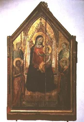 Madonna és gyermeke a szentekkel trónol (tempera a panelen)