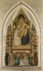A Szűz megkoronázása angyalokkal és szentekkel, 1340-5 körül