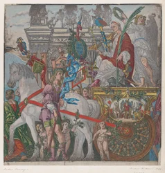 9. lap: Julius Caesar lovasszekerében, Julius Caesar diadala, 1599-ből.