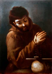 Assisi Szent Ferenc feszületet imádó ábrázolása Bernardo Strozzi (1581-1644) festménye 17. század Magángyűjtemény
