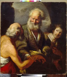 Szent Péter meggyógyítja a bénultat. (Szent Péter gyógyító bénult). Bernardo Strozzi (1581-1644) festménye, olaj, vászon, olasz művészet (Genova)