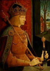 I. Maximilian császár 1459-1519, koronával, jogarral és karddal, kb. 1500