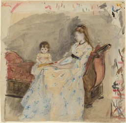 The Artists Sister, Edma, lányával, Jeanne-nel, 1872 (wc grafit fölött, papírra fektetett)