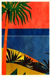 Trópusi pálmafák a naplementében