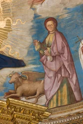 Apszis, Catino Apse, Boccaccio Boccaccino, Pantocrator a Szentek között Marcellino, Imerio, Omobono, Peter Exorcist, Detail St. Omobono