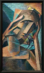 Elmélkedés. Bohumil Kubista (1884-1918) festménye, Olaj, vászon 1915. Cseh művészet 20. század. Veletrzni palota (Vásári Palota), Prága (Cseh Köztársaság).